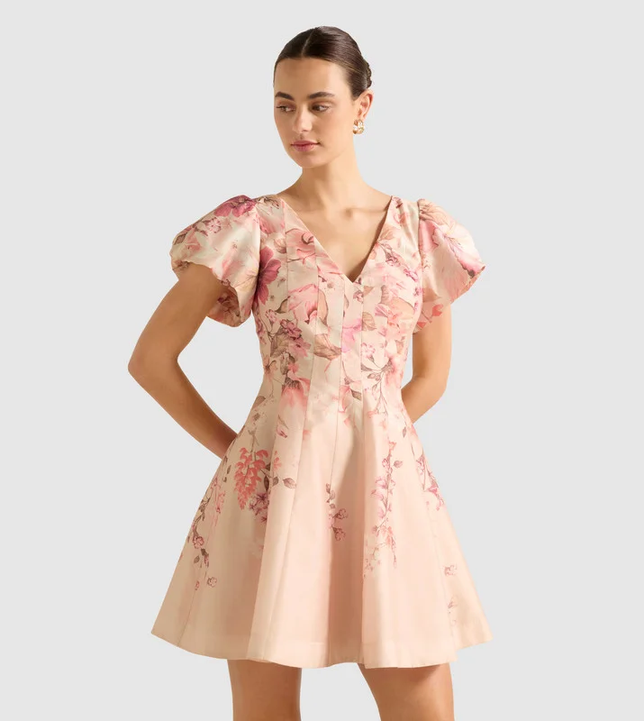 فورايفر نيو CAMDEN Printed Puff Sleeves Mini Dress